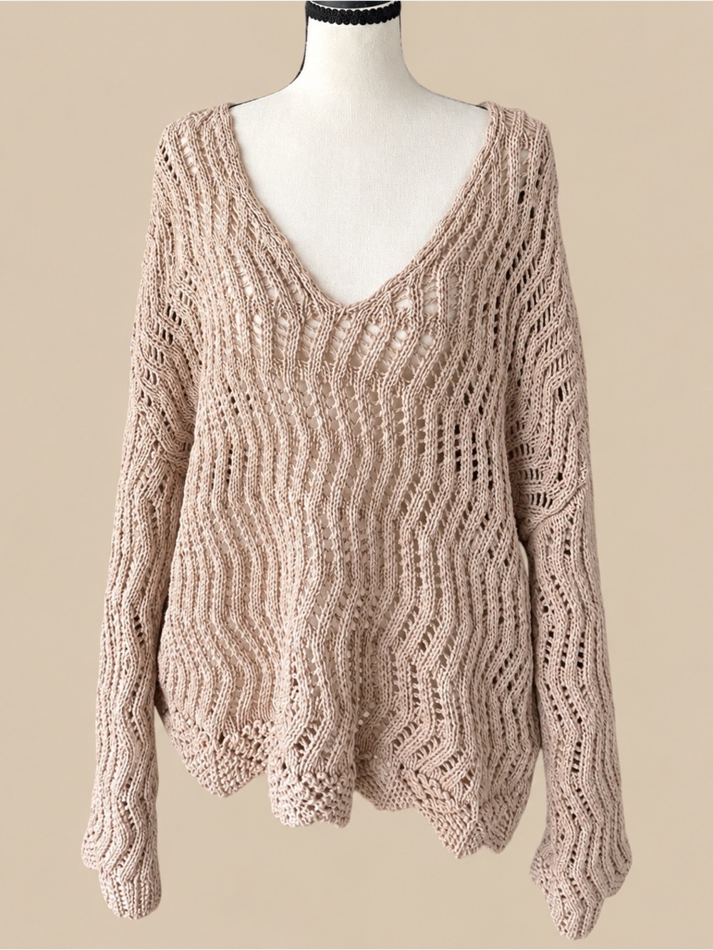Oversize Boho Slouchy Loose Knit Sweater L